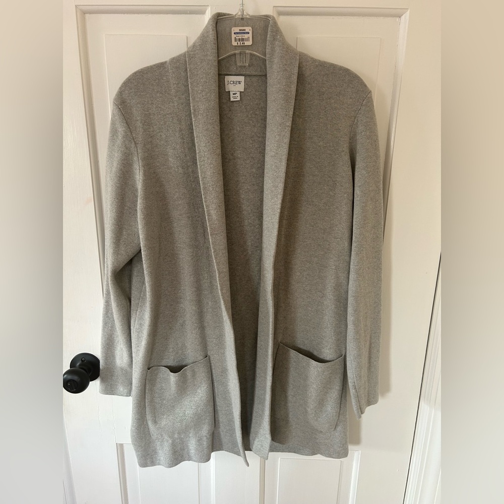 J CREW HEATHER GRAY OPEN FRONT COTTON CARDIGAN SWEATER BLAZER SIZE MEDIUM